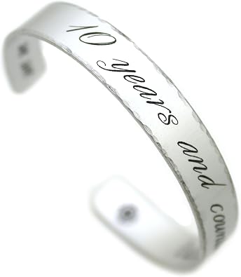 Custom engraved Aluminum cuff bracelet 10 Year Anniversary Gift for Wife of Husband Aluminum Personalized Jewelry Gift for her