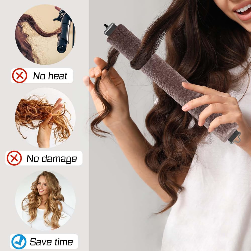 Heatless Curlers,3 PCS Hair Rollers Blowout Rods Headband for Long Medium Hair Overnight Heatless Curls,Heatless Hair Curler,for Big Waves,Soft Velvet Thick Flexi Rods - Image 3