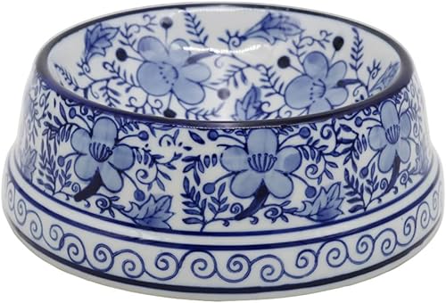 Aimusego Plato chino de cerámica azul de 6.7 pulgadas para alimentos y agua para perros pequeños y medianos/gatos, tazón antideslizante de porcelana