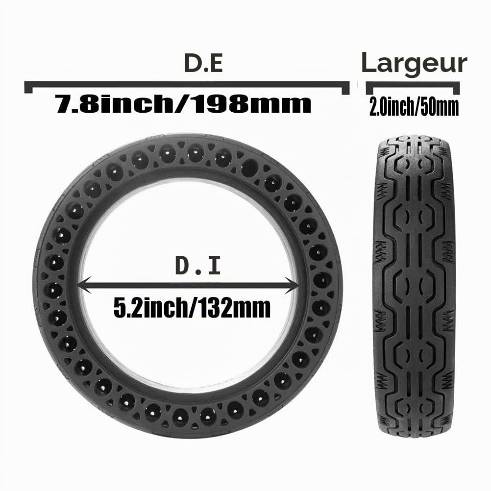 Roue Pleine Trottinette Electrique 8 Pouce, Pneu Plein Trottinette 8 Pouces, Pneu Conception en Nid Dabeille de Remplacement pour Trottinette Electrique, x2