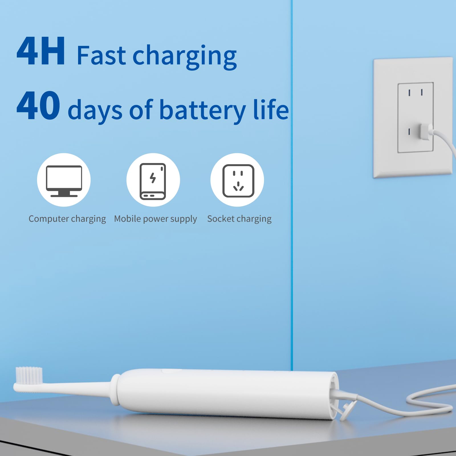 Cepillo de dientes eléctrico sónico oscilante y vibrante, 20.000 vibraciones por minuto, ángulo de oscilación de 60°, con 8 cabezales de cepillo, 3 modos, temporizador de 2 minutos, cepillo de dientes