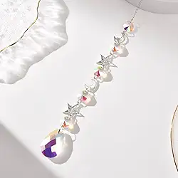 Pingente de apanhador de sonhos e lua estrela - artesanato de cristal - adequado para decorar cômodos, portas, janelas e carros