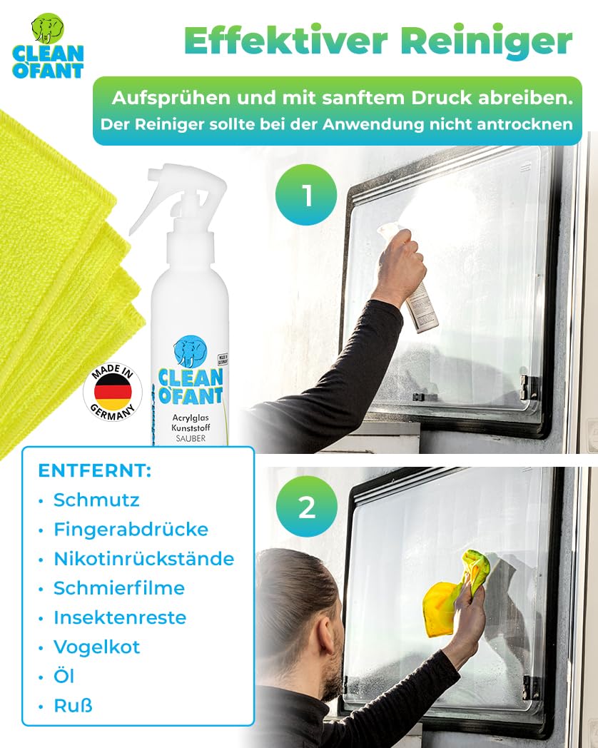 CLEANOFANT Acrílico Plexiglás Pulido & Set de Limpiador - para Kunststoff-Fenster + Lichtkuppeln De Caravana Autocaravana Menaje del Hogar