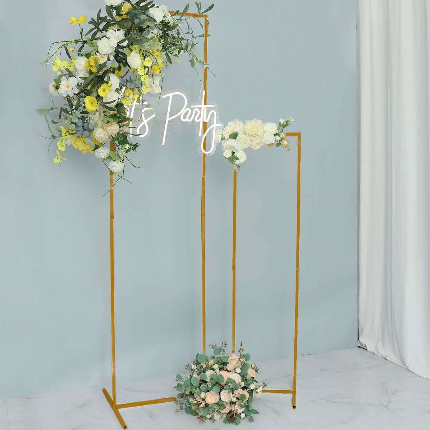 Efavormart Gold Metal 6.5ft Wedding Flower Stand, Tall Rectangular Backdrop Frame with Sturdy Base, Floor Standing Vase Column for Grand Altar & Ceremony Decor (6.5ft Tall)