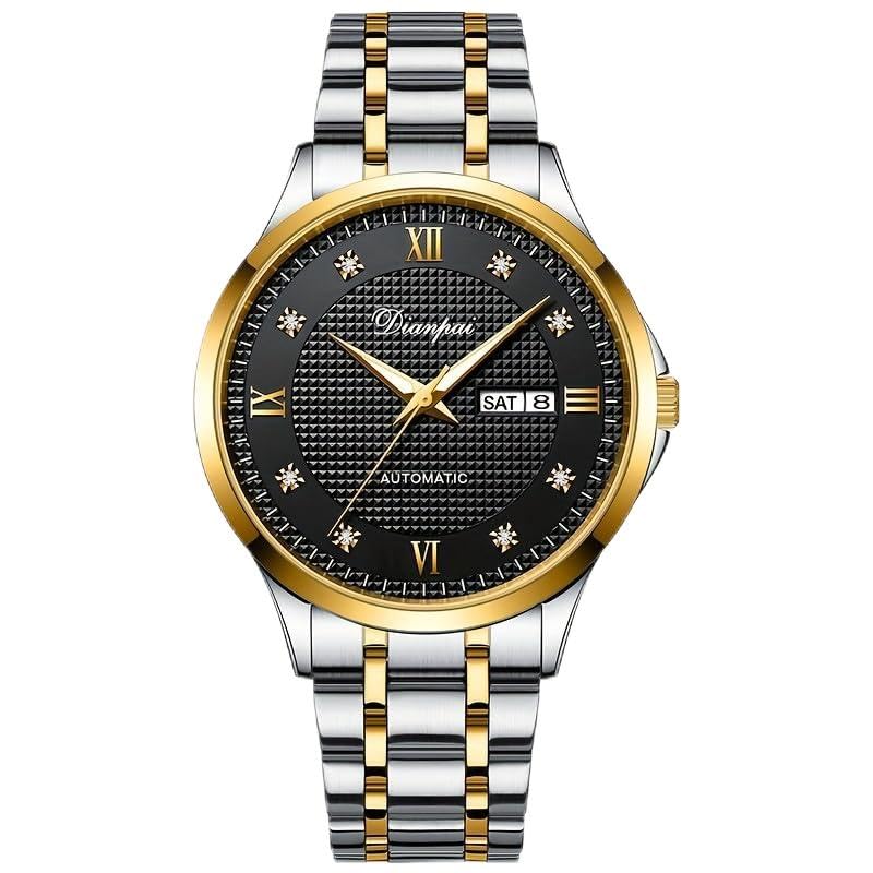 DIANPAI Orologio meccanico completamente automatico di fascia alta, con opzioni di calendario e settimana, diversi colori tra cui scegliere, funzione luce notturna, impermeabile fino a 30 metri per l'uso quotidiano, adatto per lavarsi le mani e nuotare, adatto sia per il tempo libero che per il lavoro. Il movimento meccanico completamente automatico fornisce tempi precisi, prestazioni stabili e durata, rendendolo la scelta migliore per fare un regalo