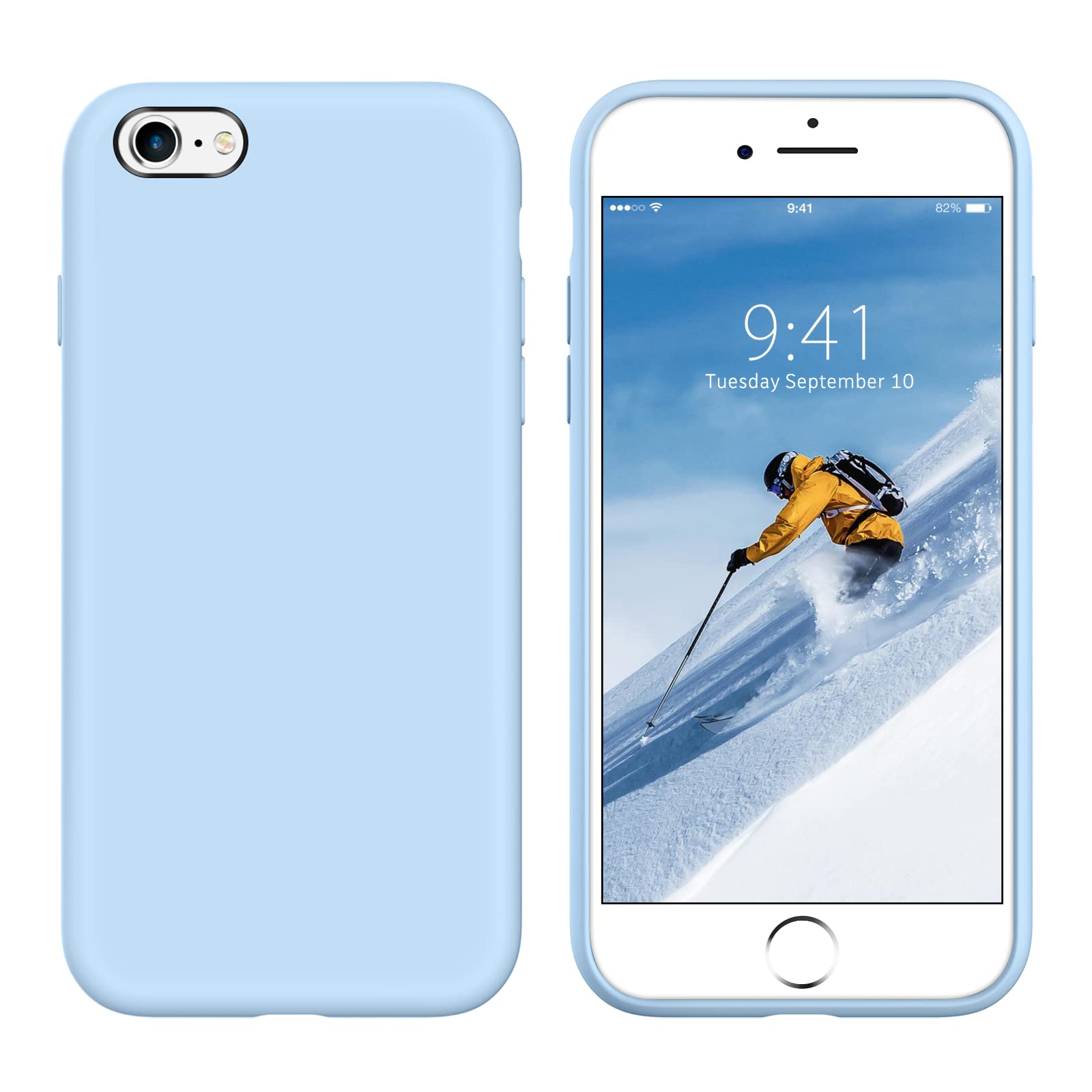 YINLAI iPhone 6 Case,iPhone 6S Case Women Girls Men Liquid Silicone Slim Fit Soft Rubber Non Slip Grip Shockproof Protective Hybrid Bumper Durable Phone Cases Cover for Apple iPhone 6/6s, Light Blue