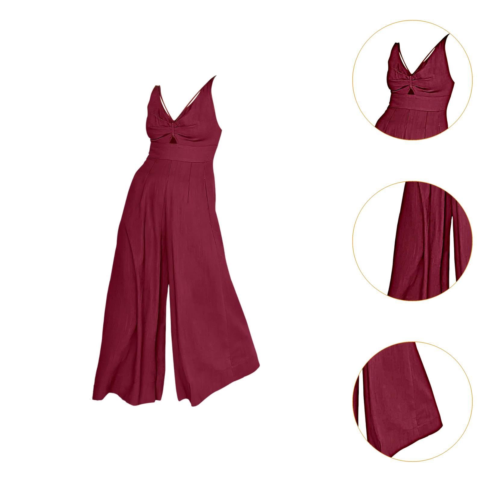 Combinaison pour Femme Tenue Complète D'Été Pantalon Large Barboteuse Plissée Style Élégant avec Détail Ajouré En Polyester Adapté pour