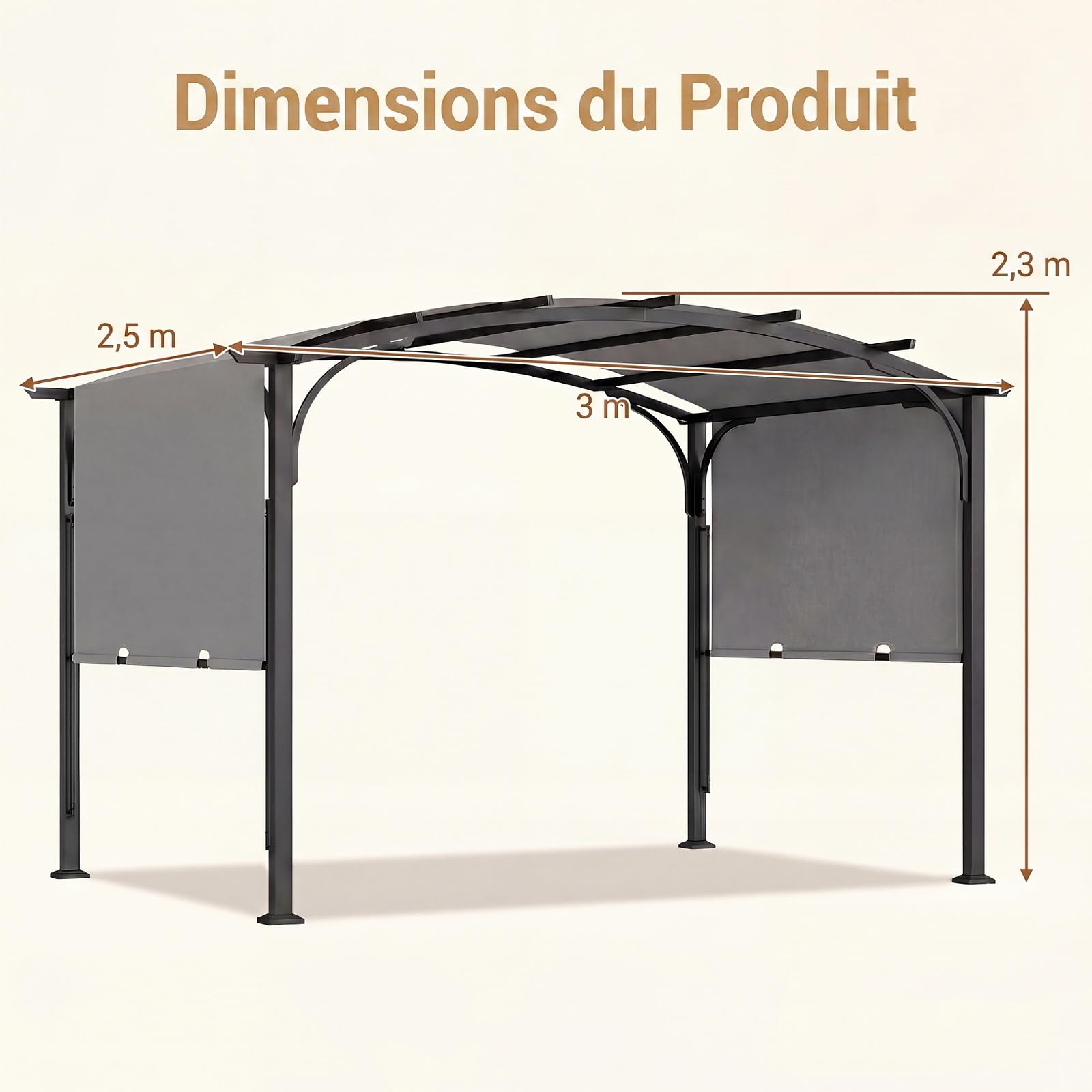 RELAX4LIFE Pergola Toit Rétractable, 3x2,5M Pergola Jardin Extérieur Coulissante, Cadre Métallique Renforcé, Polyester Imperméable, Abri Solaire, Tonnelle de Jardin pour Terrasse Piscine (Gris)