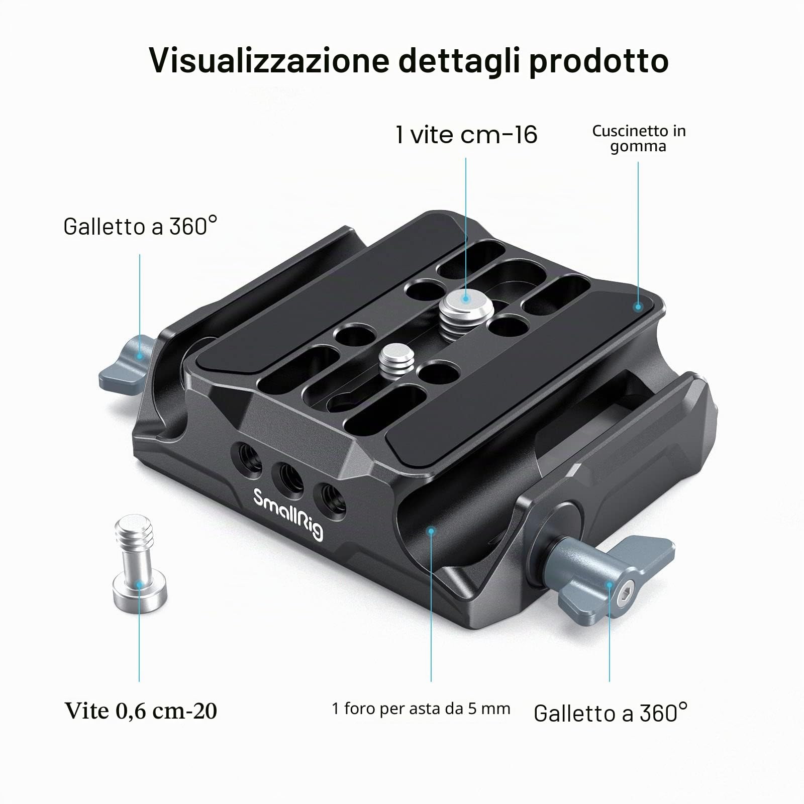 SMALLRIG Piastra di Base Universale LWS Piastradibase con Doppio Morsetto per Asta da 15 mm - 3357