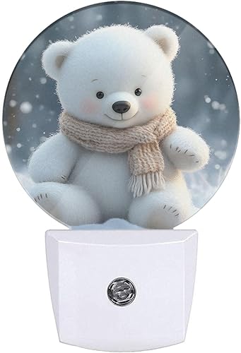 EKOBLA Oso polar de dibujos animados LED luz nocturna tres osos piel blanca animal invierno nieve atardecer amanecer lámpara de noche sensor