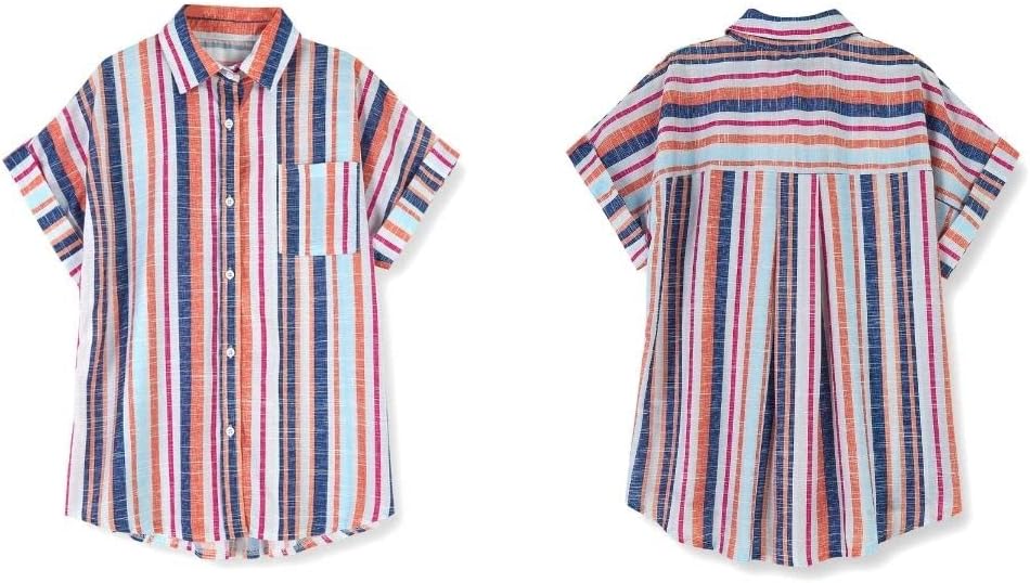 SySea Womens Short Sleeve Striped Shirts Casual Button Down V Neck Work Blouses Tops - Image 3
