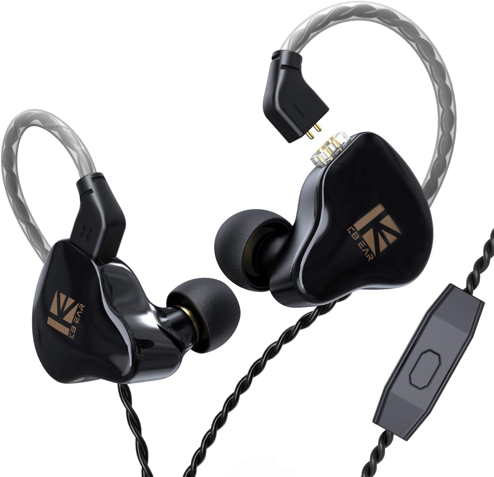 H HIFIHEAR KINBOOFI KBEAR KS1 1DD HIFI In Ear Monitor Earphone, Noise Canceling Earbuds Headphone Dynamic Headset with Detachable 2 Pin Cable (Black With Mic)