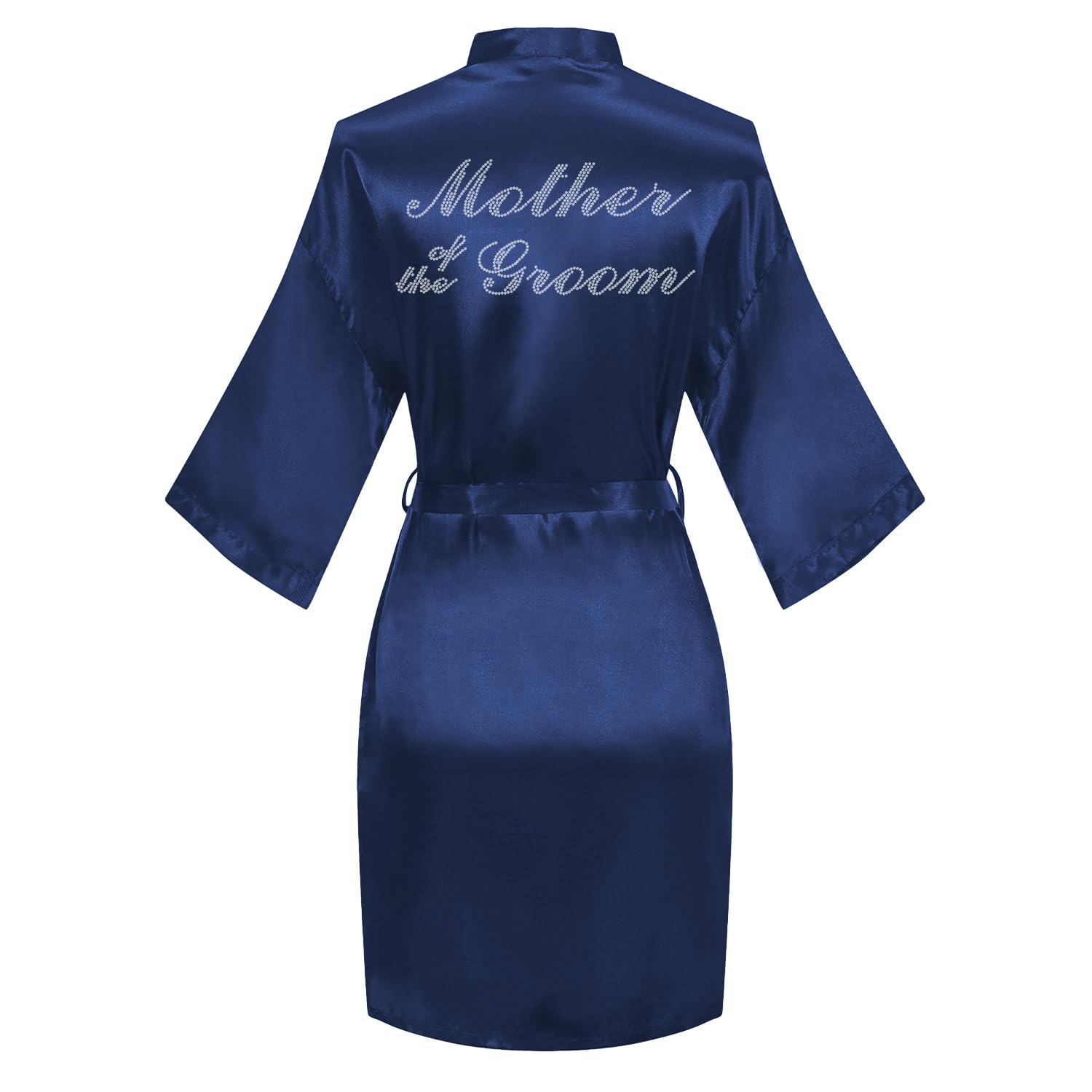Women's Satin Robe Bride Bridesmaid Short Kimono Robes with Silver Rhinestones for Wedding Party Getting Ready