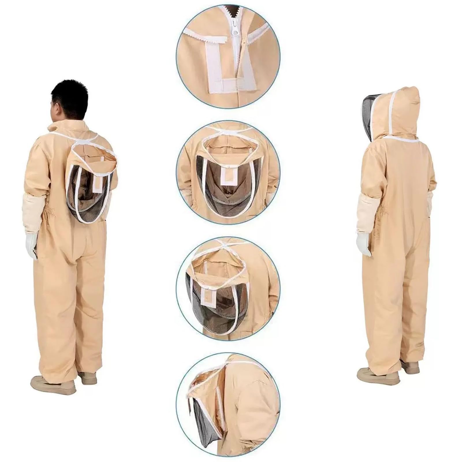 Tuta protettiva per apicoltore, design ventilato, copertura per il viso rimovibile, ginocchia rinforzate, attrezzatura per apicoltura per giardinaggio, guanti da apicoltura, pelle di capra