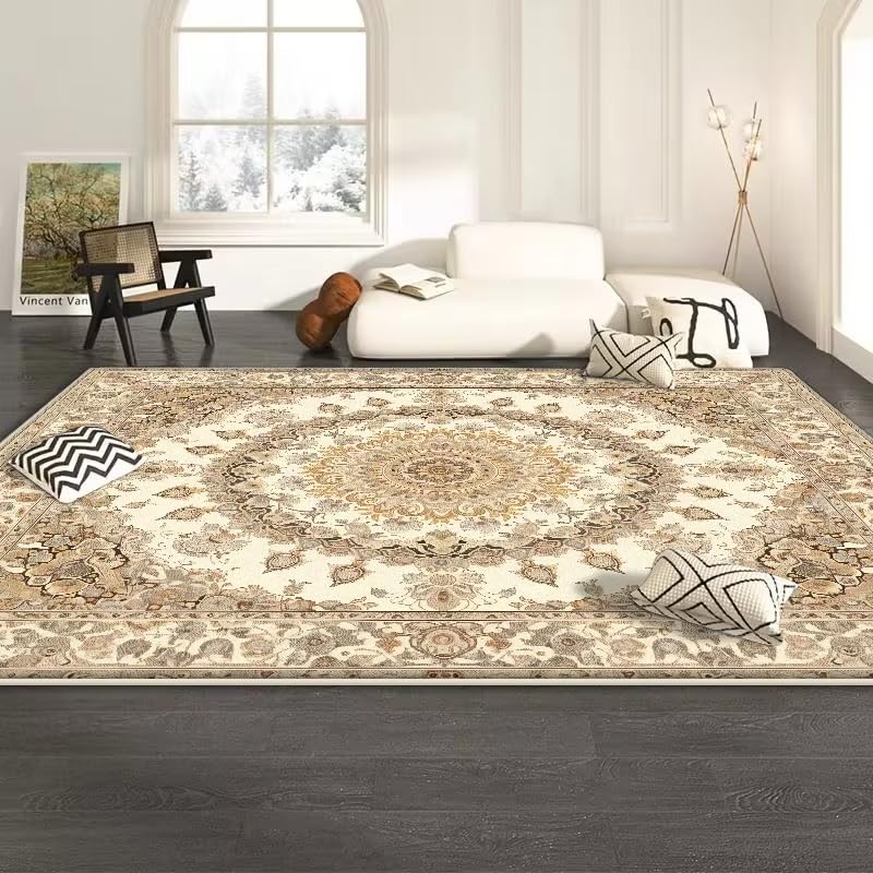 Tapis rétro ethnique bohème de salon : décoration authentique lavable