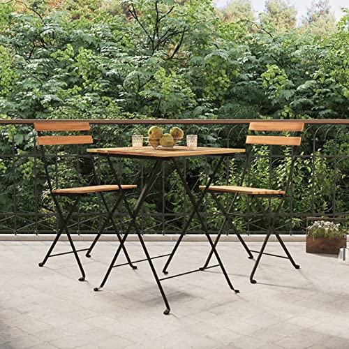Tidyard - Juego de Bistro plegable de 3 piezas, madera de teca maciza y acero, muebles de Bistro para salón de jardín, mesa con sillas, juego de bar, muebles de cena al aire libre para terraza balcón