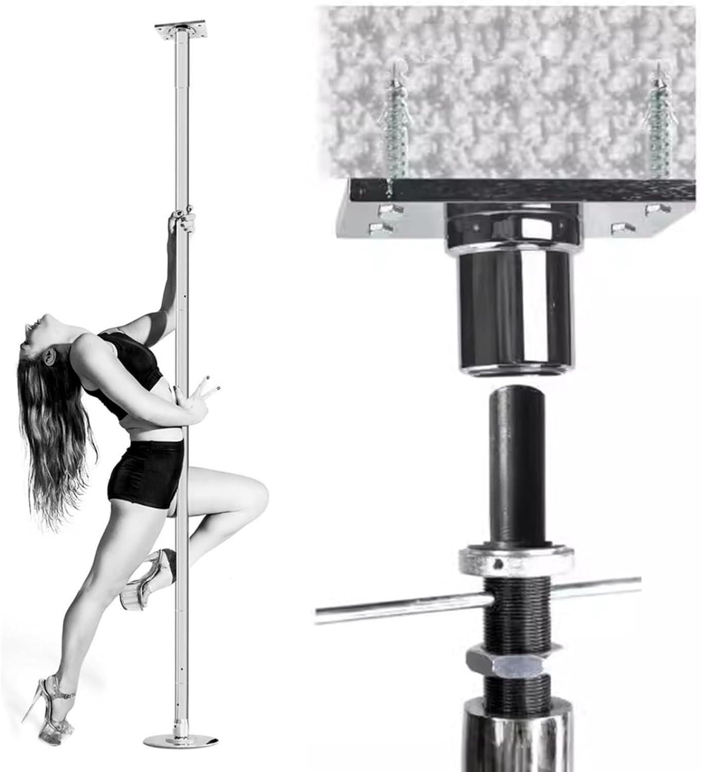 AviiSo Casa Pole Dance Barra de Baile Extensiones de montaje en techo para barra de baile para el Club de apartamentos de dormitorio en casa, Kit de poste de baile extraíble portátil, Carga 440 libras