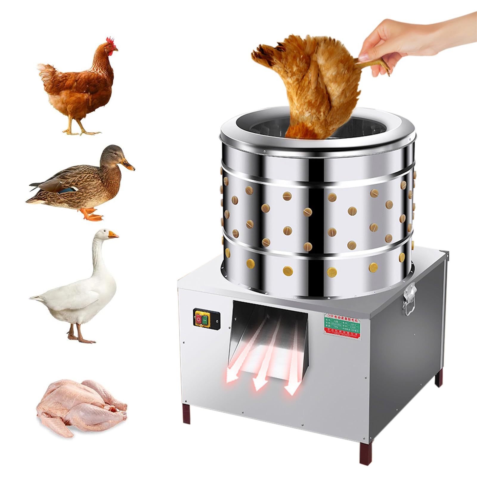 Plucker elettrico del pollo, macchina per la lavorazione del pollame dell'acciaio inossidabile, attrezzatura di de-piumaggio 1500W con le dita di tocco morbido per l'elaborazione efficiente
