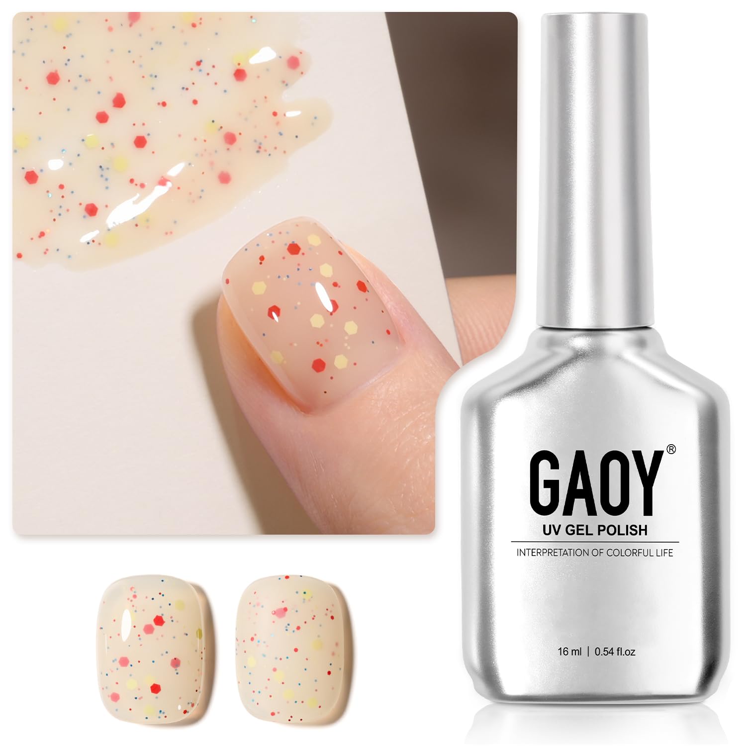 GAOY Glitter Confetti Gel Nail Polish 16ml Colorful Polka Dot Gel Polish Transparent UV Light Cure for Nail