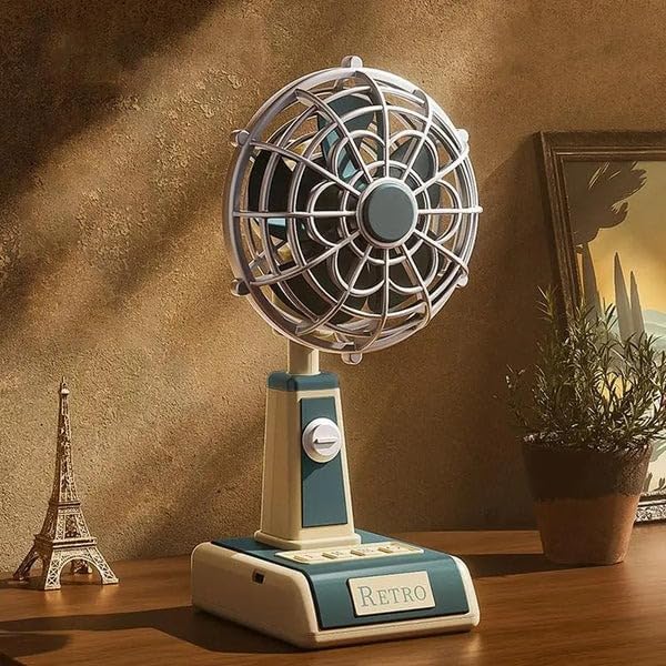 Retro Metal Table Fan with 3 Speed Wind Settings, Adjustable Tilt Angle, Strong Airflow Desk Fan, Vintage Style Small Standing Fan for Home, Office, Study Table, Bedroom Cooling (Green)