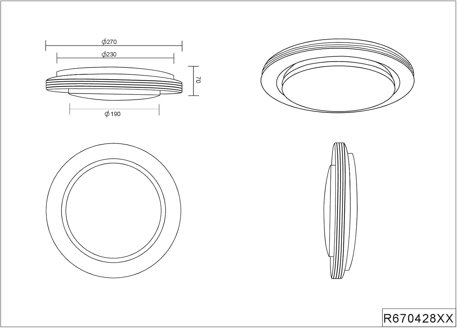 Technical drawing with dimensions for Reality Leuchten Atria R67042832