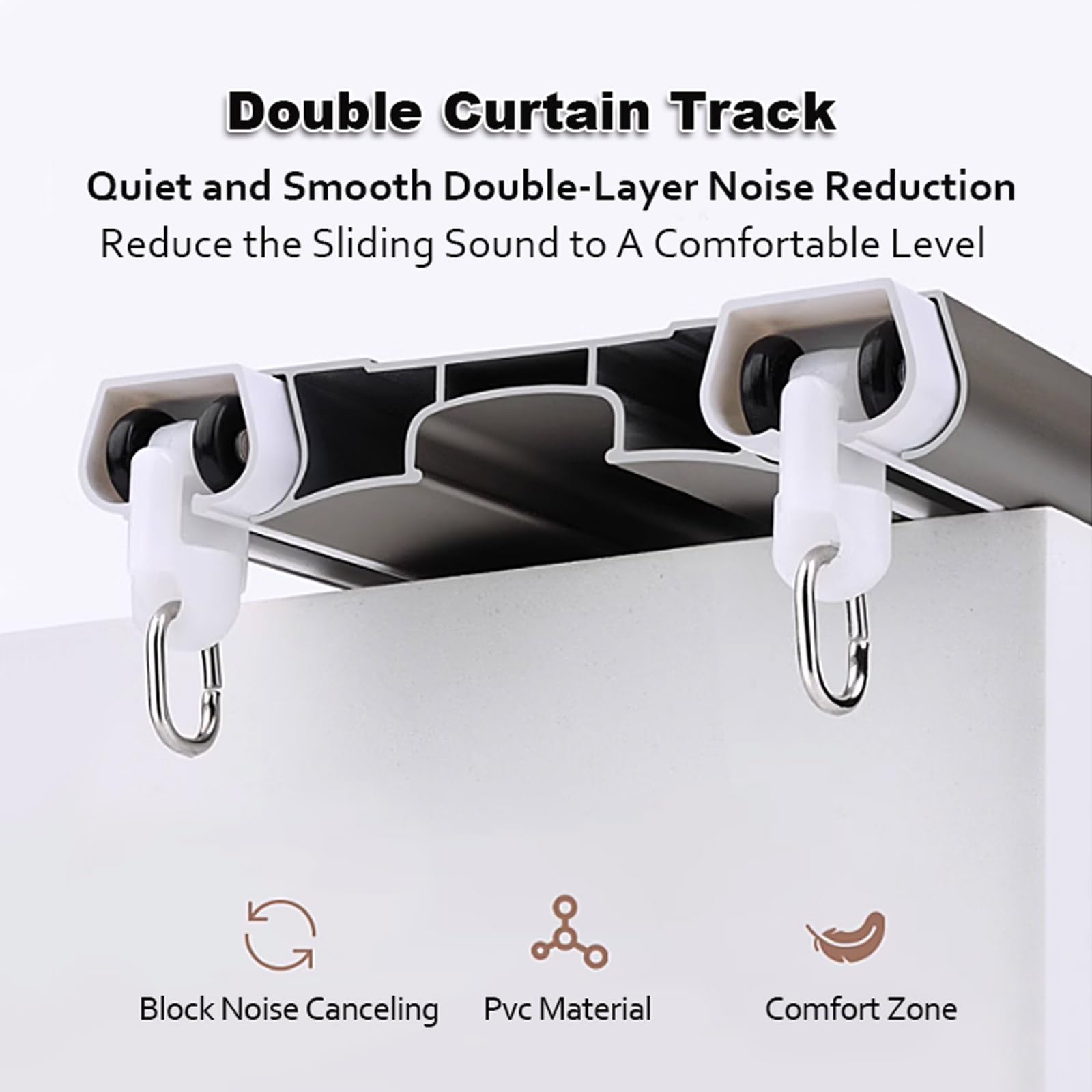 Kit Rail de Rideau Silencieuse À Rails À Double Rangée Système de Rail de Plafond avec roulettes Silencieuses pour Salon Cuisine(Gray,600cm(4 * 150cm))