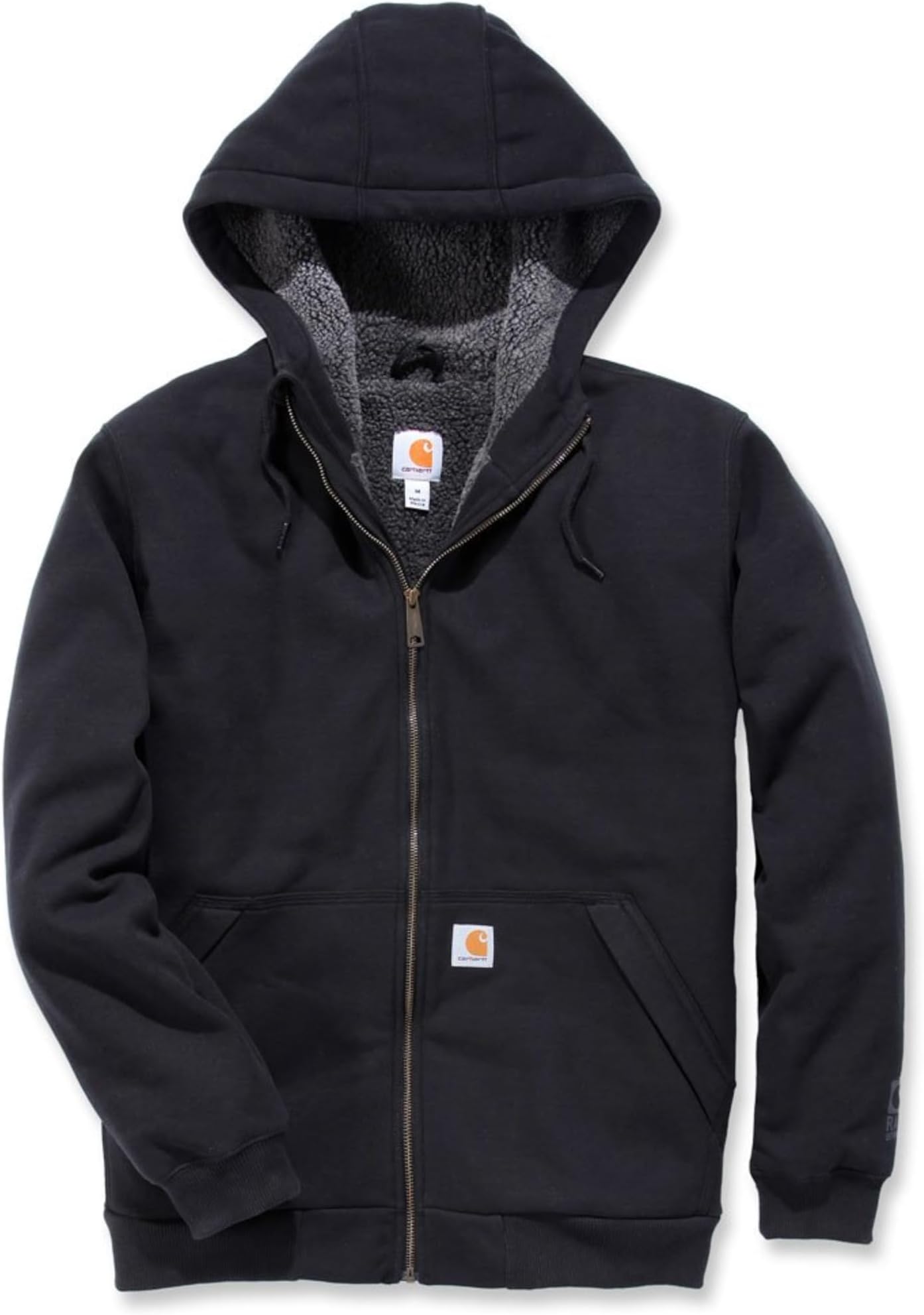 Men's Sherpa-lined Midweight Full-zip Hooded Sweatshirt, Black, L UK