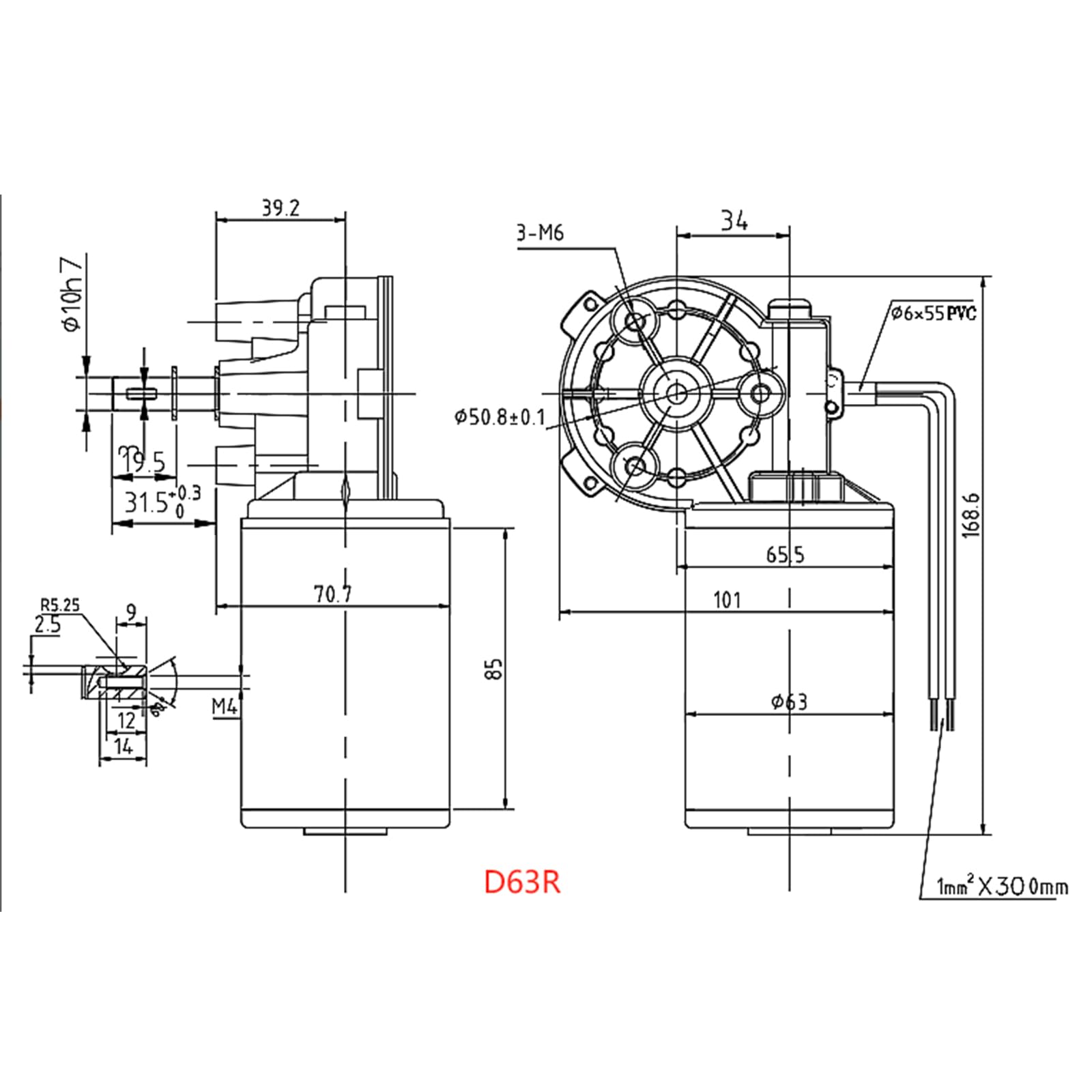 D63R-1260-220R - Fil électrique - Moteur CC - Moteur à engrenages CC - Moteur à engrenages électrique - 60 W-12 V - Pour emballage, impression, textile, teinture