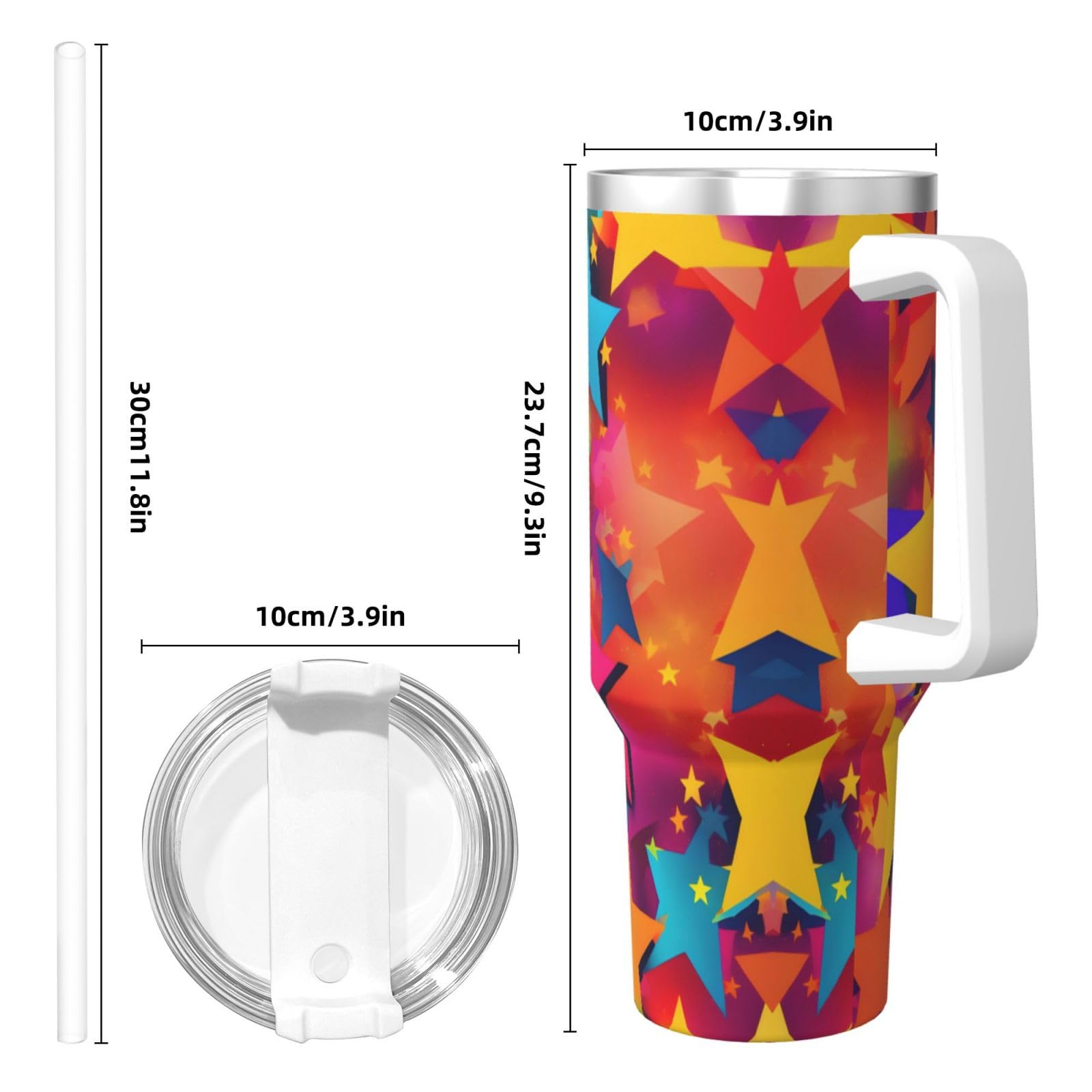Rainbow Stars Ice Bully Doppelwandige isolierte Wasserflasche mit Griff und Strohhalm-Deckel, 1,2 l