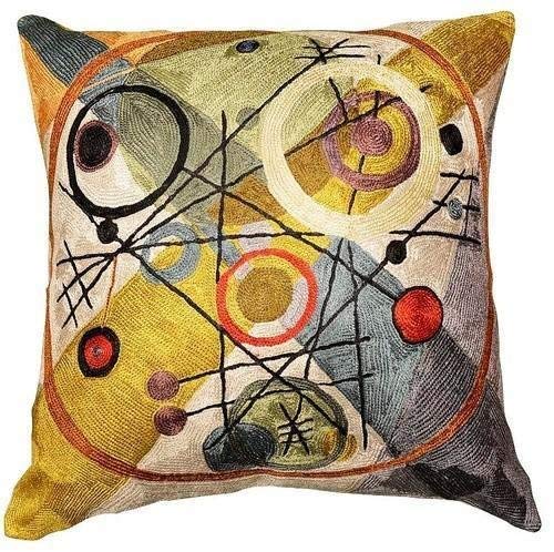 One-Day Sale: Up to 80% Off Kashmir Designs Kandinsky Modern Yellow Throw Pillow Cover - Circles  Contemporary Chair Pillows 