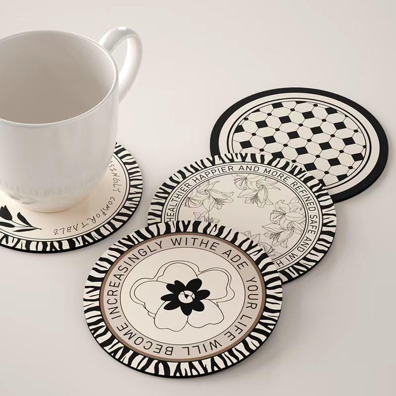 Silicone Coasters for Drinks Set of 4 4.8 in Highly Absorbent Coasters Retro Diatom Mud Heat Resistant Placemats Luxury and High-end Coffee Mats Teacup Mats