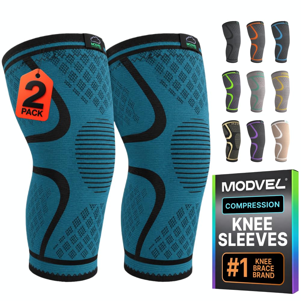 Modvel Compression Knee Brace for Women &amp; Men - 2 Pack Knee Brace for Women Running Knee Pain, Knee Support Compression Sleeve, Workout Sports Knee Braces for Meniscus Tear ACL &amp; Arthritis Pain Relief