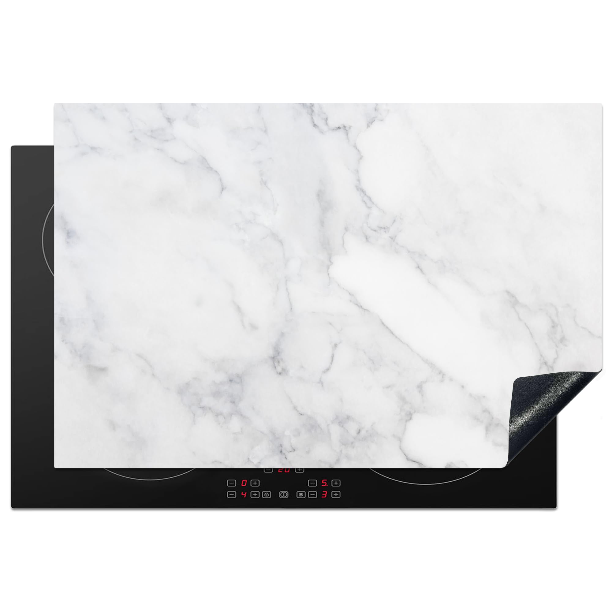 KitchenYeah© Induction Hob Protector Mat 20.1"x30.3" / 77x51 cm Stove Cap Top Cover Kitchen Cooker Covers for Electric Hobs Vinyl Marble - White - Grey - Luxury - Marble Look - Stone — image 1