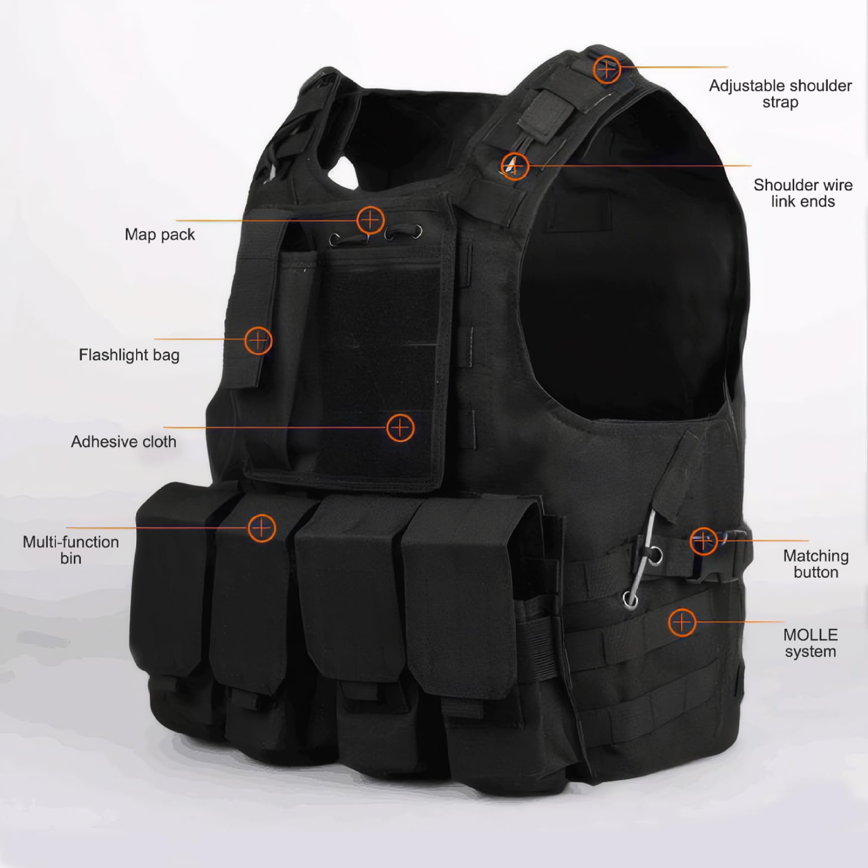Chaleco de seguridad, chaleco Airsoft ajustable, ligero, paintball, portador de placa de liberación rápida, comodidad, policía, multifuncional, al aire libre para juegos de tren