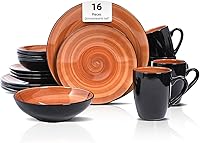 Vista 15 de Sonoma - Juego de vajilla de cerámica de 16 piezas, exterior negro + interior con pintura de mano