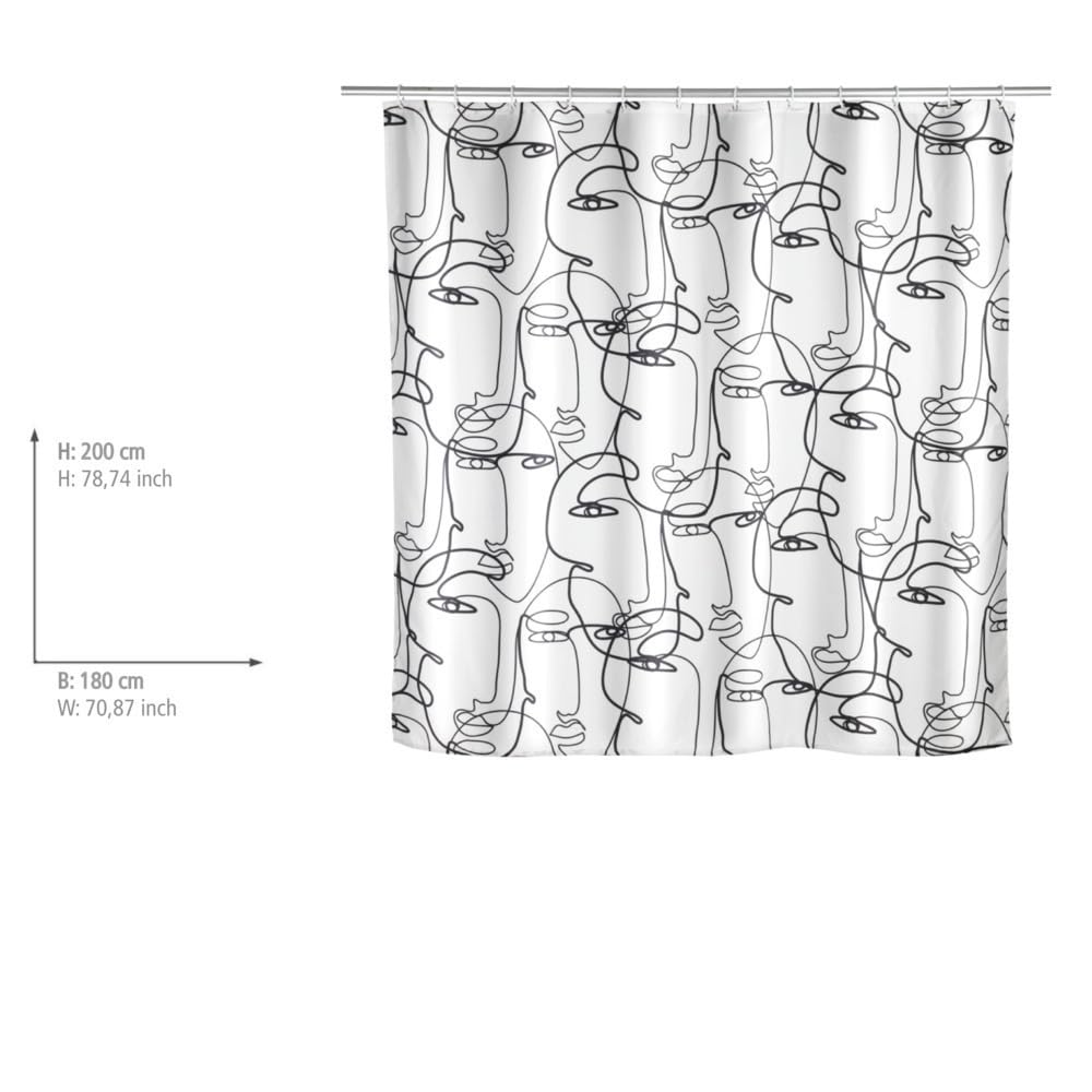 WENKO Faces anti-mould shower curtain, antibacterial textile curtain for shower and bath washable & water-repellent - Image 2