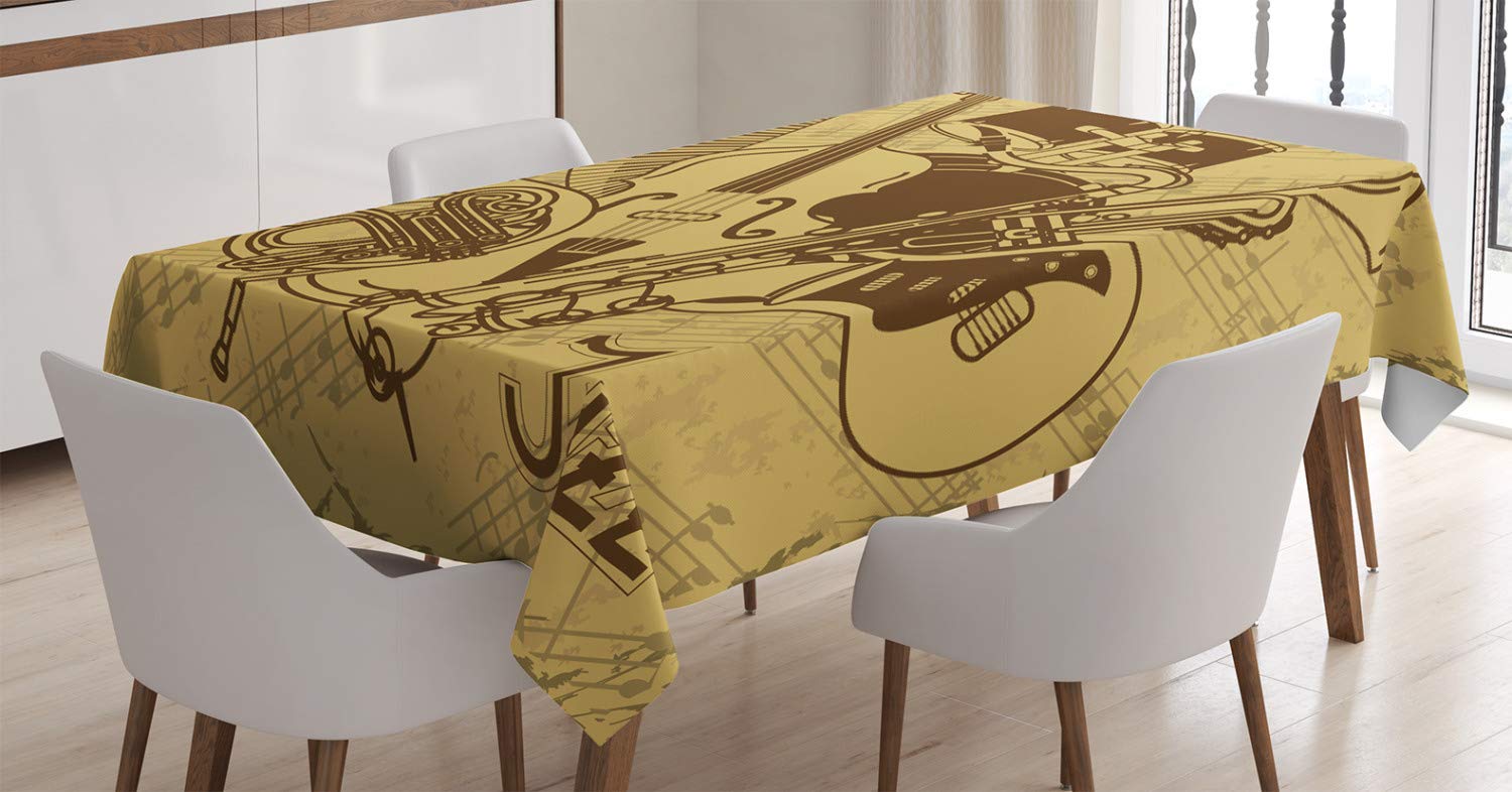 ABAKUHAUS Music Table Cloth Jazz Band in New York, Dining Room, Kitchen, Rectangular Tablecloth, 140 x 200 cm, Black White