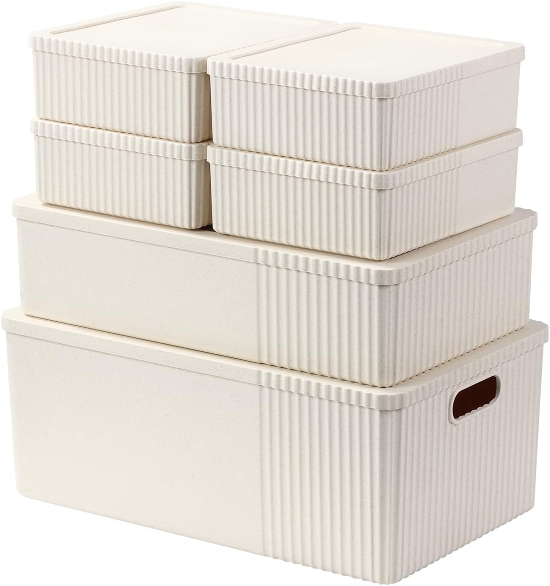 6 Pack Plastic Storage Bins with Lids - Nestable & Stackable Organizer Baskets for Pantry, Closet & Shelves - Decorative Storage Containers Set (S/M/L 3 Sizes) - BPA Free