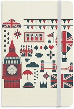 Amazon タワー バロンの兵士の英国ビッグベンのイングランドのランドマークの旗マークのイラスト 古典的なノートのファブリックカバー事務の贈り物 しおり 文房具 オフィス用品