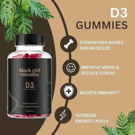 Black Girl Vitamins - Vitamin D3 Gummies, for Immune, Energy, and Bone Support, 2000IU (50mcg) Vitamin D per Serving, Gluten-Free Vitamin D Gummies, 60 Count (2-Pack)