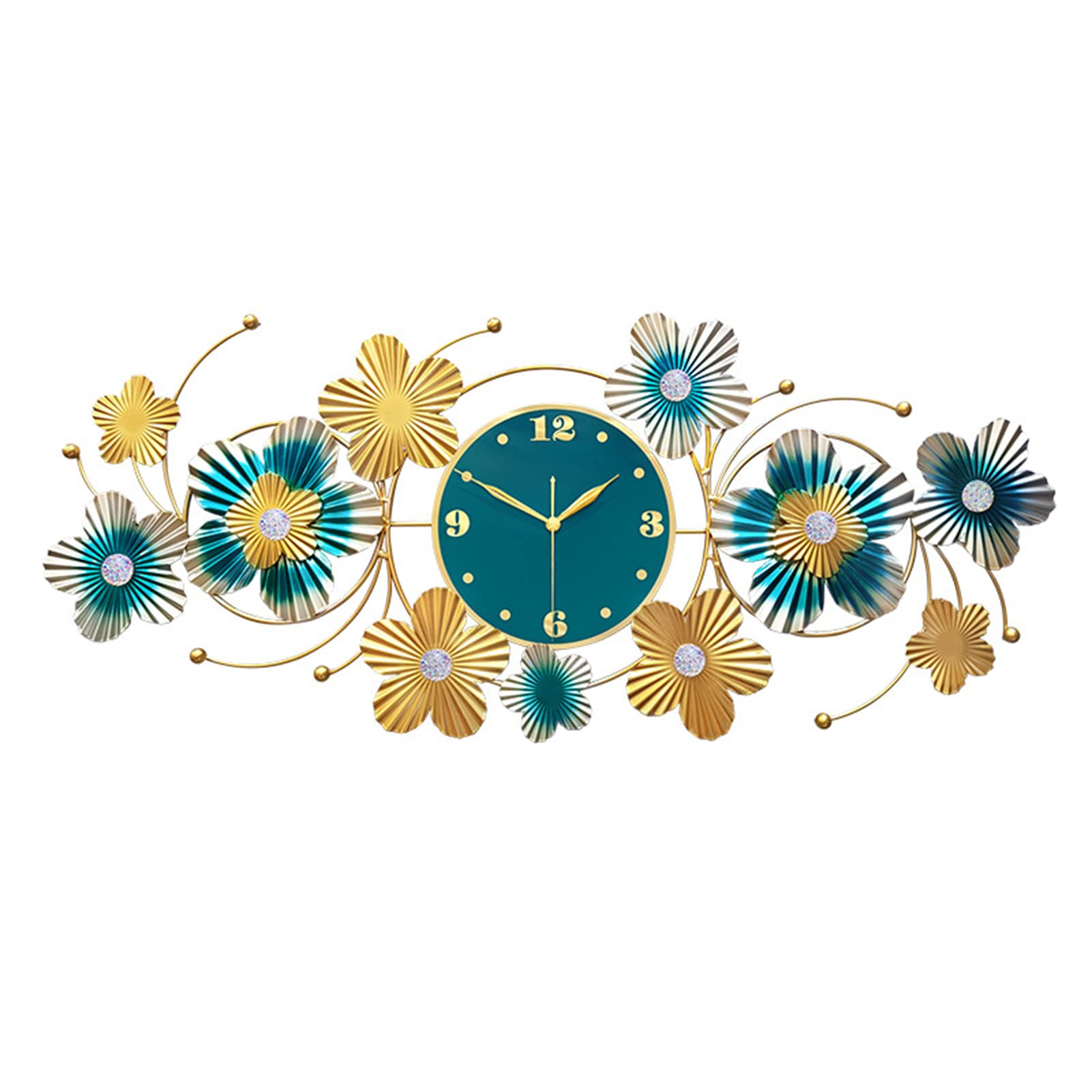 MYUYEE Metal for Living Room, Modern Art Flowers Wall Clock, Wall ation Silent Non Ticking Quartz Clock,B,B (B)