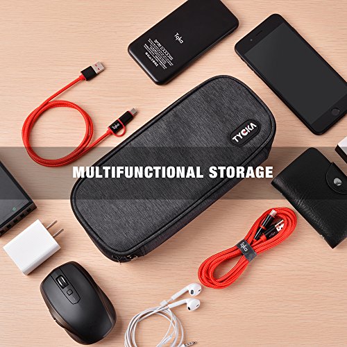 TYCKA Mini Travel Electronics Accessories Storage Bags with Two Adjustable Dividers for Cable, Cord, USB, SD Cards, Chargers, Deep Gray