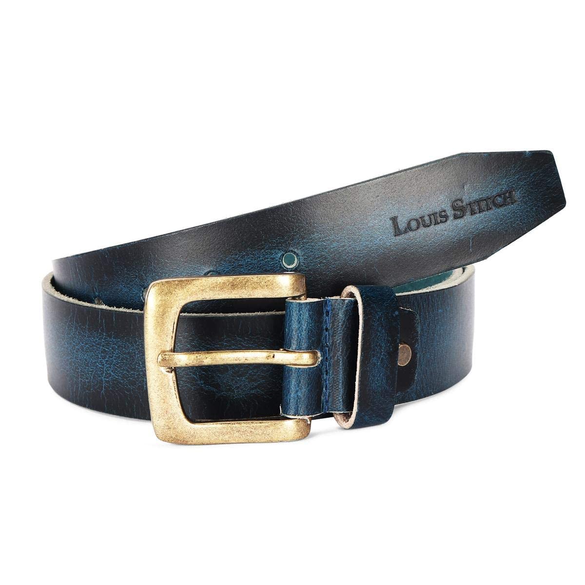 Men's Midnight Blue Belt Italian Raw Crunch Leather Premium Formal Casual Belts for Men With Heavy Brass Buckle 1.5 Inch (38mm) (CLBU42)-image-44