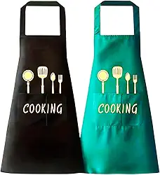 Kit com 2 Avental de Cozinha em Poliéster Impermeável 95cm com Bolso Frontal