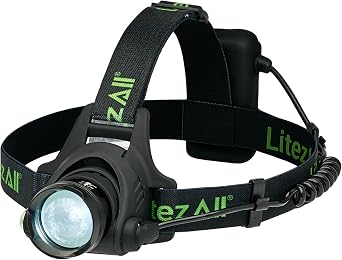 LitezAll LED Headlamp Work Light, 800 Lumen Adjustable Battery Powered Head lamp with 3 Modes, Weather Resistant Head Lamps Flashlight for Camping, Running, Hiking, Hard Hats Batteries Included