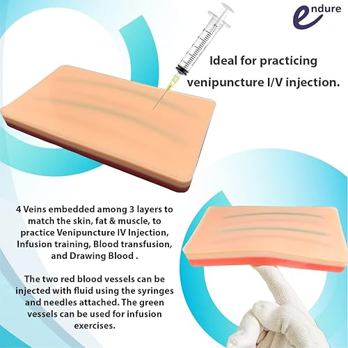 Miniatura 6 de Endure Suture IV y kit de entrenamiento de inyección 50 artículos almohadilla de silicona duradera con kit de herramientas ideal para cualquier