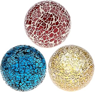 Kepfire Round Glass Solid Sphere 3Pcs/8cm Mosaic Crackl Balls Coffee Table Vases Wedding Christmas Party Decorative - Red