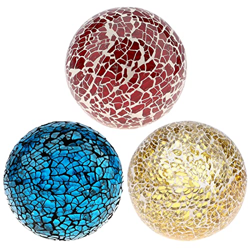 Kepfire Rond Solide 3Pcs/8cm Boules de Verre en Mosaïque Crépiter des Balles Vases Mariage Noël Fête Décoratif Cover