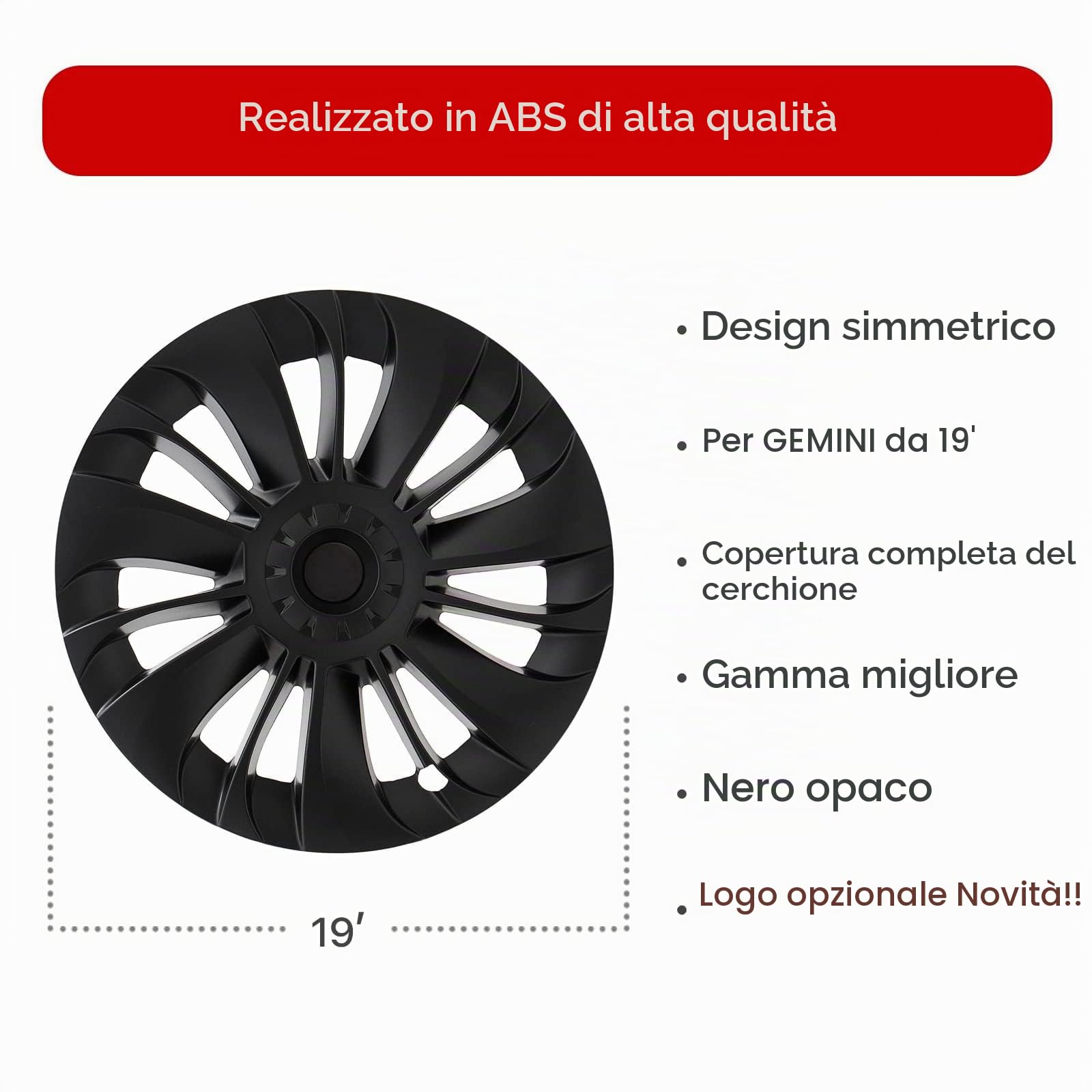 KAVANIC Copricerchi per Tesla Model Y 19 pollici 2020-2024, set da 4 pezzi | Copricerchi stile Multi-spoke per Tesla Model Y Gemini Cerchi(RWD/AWD), Nero Opaco, Design Simmetrico, Long Range