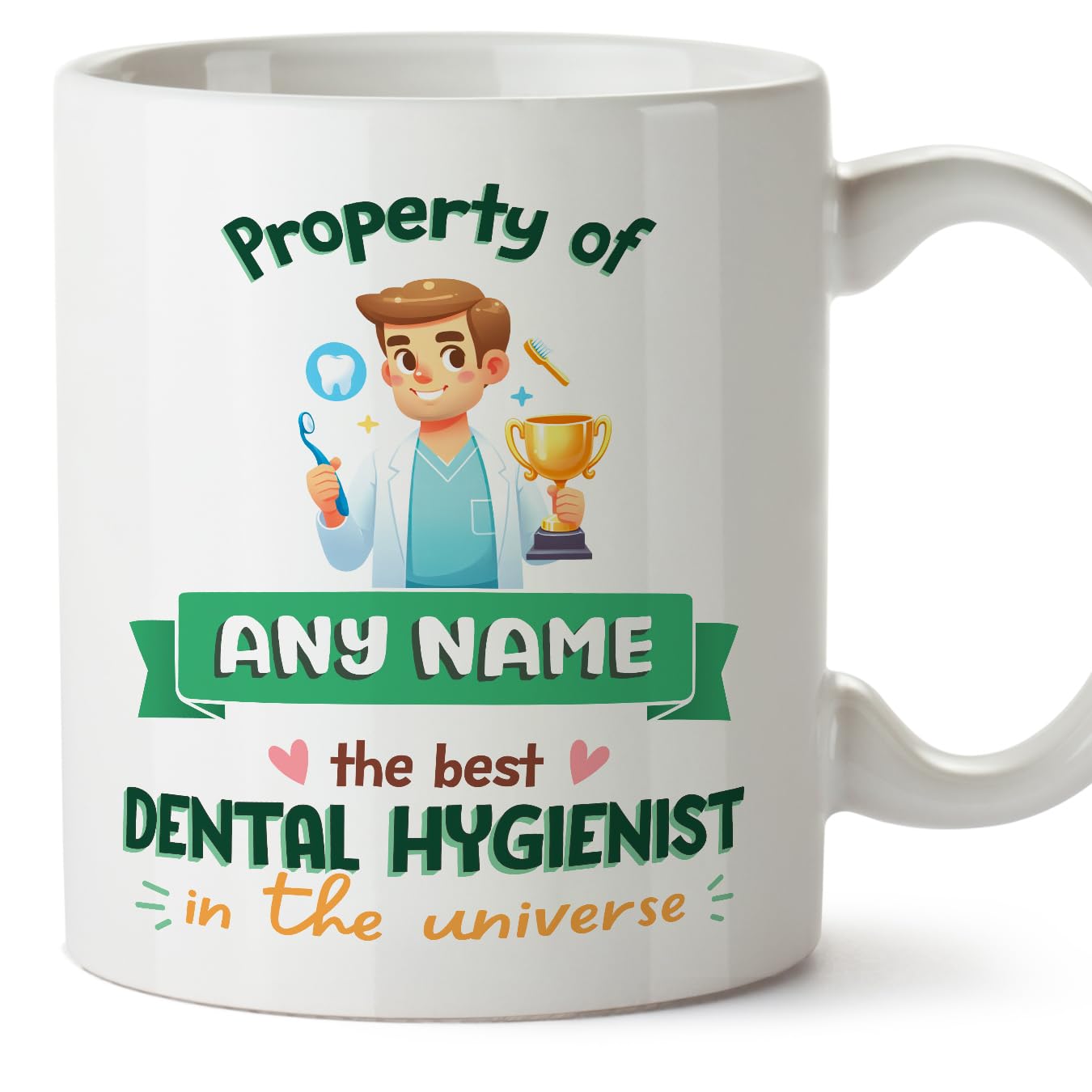 MUGFFINS Personalised Mug for Dental Hygienist Man - in English - Property of - Funny Custom Gift for Colleagues - Ceramic 11oz Mug